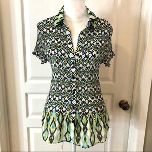 3/$20 Nicola geometric pattern short sleeve button up blouse